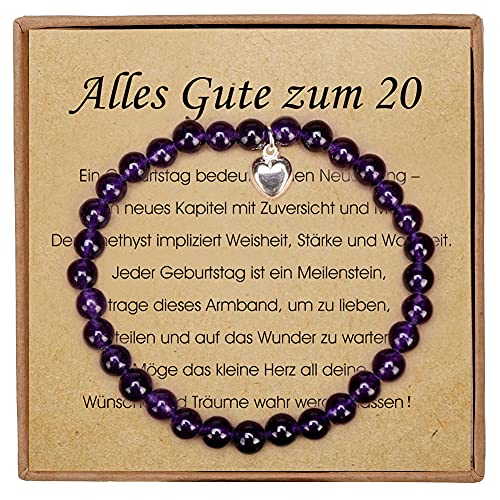 20 Geburtstag Geschenk Amethyst Armband mit Herzanhänger aus Sterlingsilber 20. Geburtstag Mädchen für Mädchen mit Message Card und Geschenkbox von Giuesytic