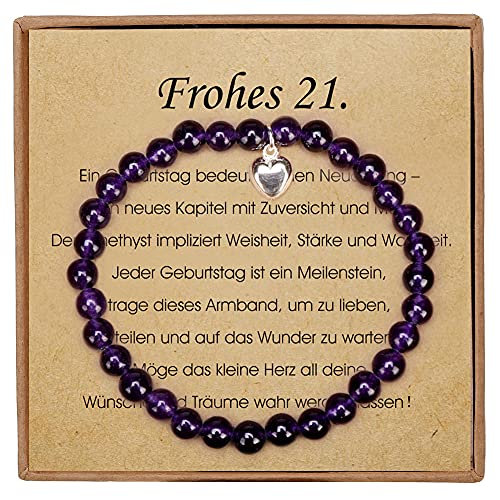 21 Geburtstag Mädchen Amethyst Armband mit Herzanhänger aus Sterlingsilber Geschenke Zum 21 Geburtstag mit Message Card und Geschenkbox von Giuesytic