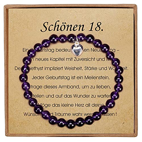 Geschenke für 18. Geburtstag Mädchen Amethyst Armband mit Herzanhänger aus Sterlingsilber Süße 18 Geschenke für Mädchen mit Message Card und Geschenkbox von Giuesytic