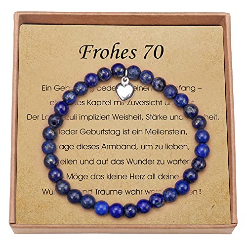 Geschenke für Frauen Zum 70 Geburtstag Lapislazuli Armband mit Sterling Silber Herzanhänger 70. Geburtstag Frau mit Karte und Geschenkbox von Giuesytic