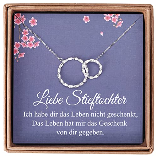 Geschenke für Stieftochter - Sterling Silber Twisted Intertwined Double Circle Halskette Schmuck - Stieftochter Geschenke von Stiefmutter Stiefvater Geburtstag mit Nachricht Karte & Geschenkbox von Giuesytic