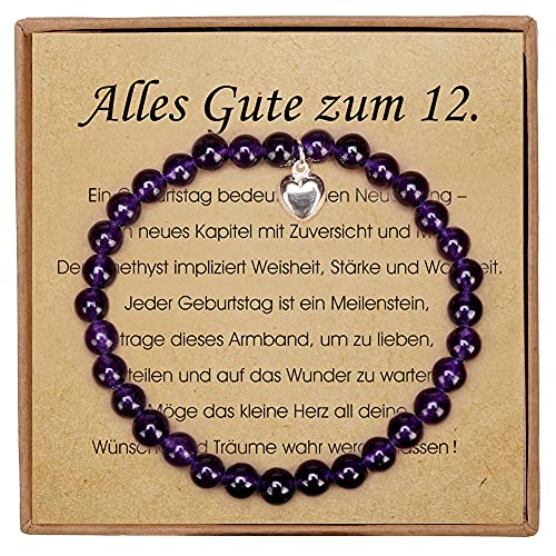 Giuesytic 12 Jährige Mädchen Geschenk Amethyst Armband mit Herzanhänger aus Sterlingsilber Geschenke für Mädchen 12 Jahre mit Message Card und Geschenkbox von Giuesytic