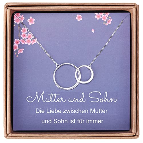 Giuesytic Mutter-Sohn-Halskette-Sterling Silber Zwei Doppelkreis-Halskette - Muttertag für Mama von Sohn Mutter Geburtstagsgeschenke Schmuck für Frauen mit Mitteilungskarte & Geschenkbox von Giuesytic