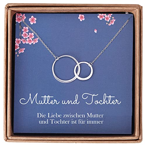 Mutter-Tochter-Halskette - Sterling Silber Zwei ineinandergreifende Infinity Doppelkreise Halskette Frauen Geschenke für Weihnachten Muttertag Geburtstagsgeschenke mit Nachrichtenkarte & Geschenkbox von Giuesytic