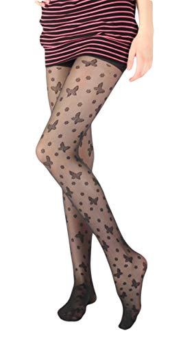 Giulia 20 Den weiße Mädchen Strumpfhose mit Logo Schmetterling Blumen Flower Punkten Print tattoo gemustert tights Muster Lina 20 N4 Nero(Schwarz) 128-134 von Giulia