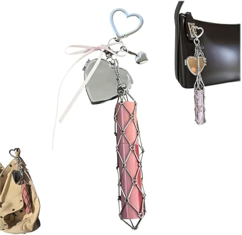 Chic Lip Gloss Holder with Mirror – Lipstick Holder Stainless, 2 in 1 Stainless Steel Lipstick Holder, Key Chain Lip Gloss, Forward & Functional Design, Cosmetic Bag Charms (Heart) von Giurui