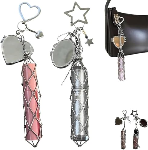 Chic Lip Gloss Holder with Mirror – Lipstick Holder Stainless, 2 in 1 Stainless Steel Lipstick Holder, Key Chain Lip Gloss, Forward & Functional Design, Cosmetic Bag Charms (Mix-2pcs) von Giurui
