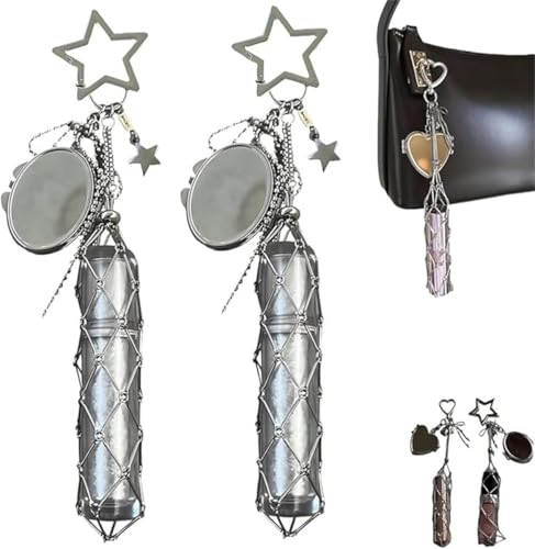 Chic Lip Gloss Holder with Mirror – Lipstick Holder Stainless, 2 in 1 Stainless Steel Lipstick Holder, Key Chain Lip Gloss, Forward & Functional Design, Cosmetic Bag Charms (Star-2pcs) von Giurui