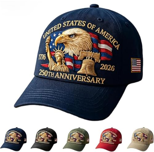 Eagle & Liberty – United States 250th Anniversary Hat, Retro Style, Adjustable Eagle Image Hat, Baseball Caps for Both Men and Women (Blue) von Giurui