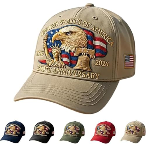 Eagle & Liberty – United States 250th Anniversary Hat, Retro Style, Adjustable Eagle Image Hat, Baseball Caps for Both Men and Women (Khaki) von Giurui