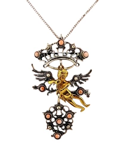 Di Rienzo Giuseppe Schmuck Anhänger Amorino di Scanno Abruzzen | Silber 800‰ mit rosa Korallen und Engel mit Gelbgold laminiert | 4 x 6 (B x H) von Giuseppe Di Rienzo Gioielli
