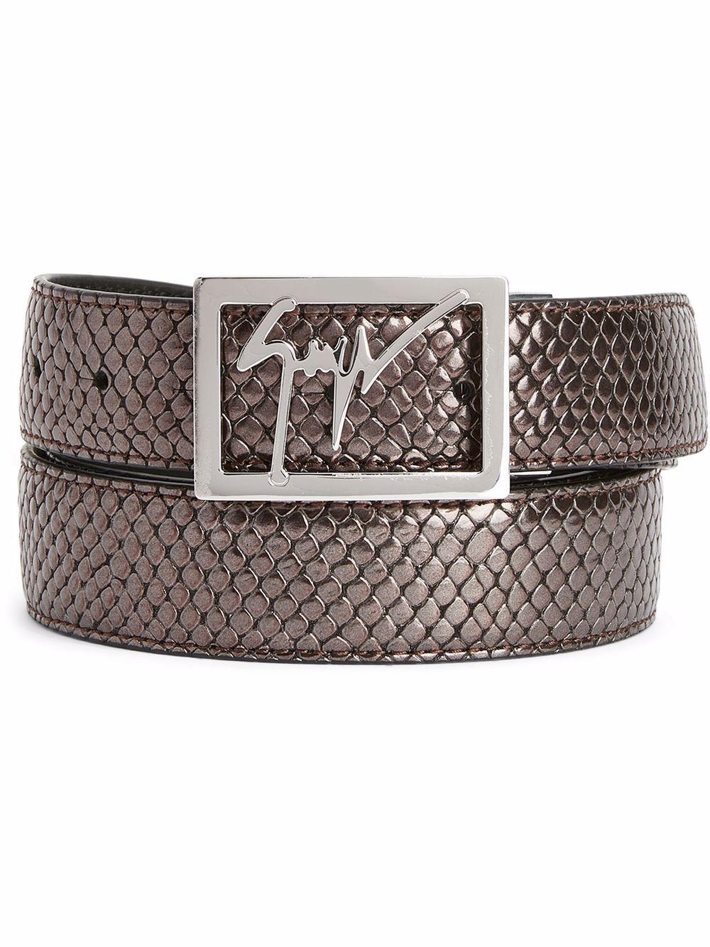 Giuseppe Zanotti snake-embossed logo buckle belt - Braun von Giuseppe Zanotti