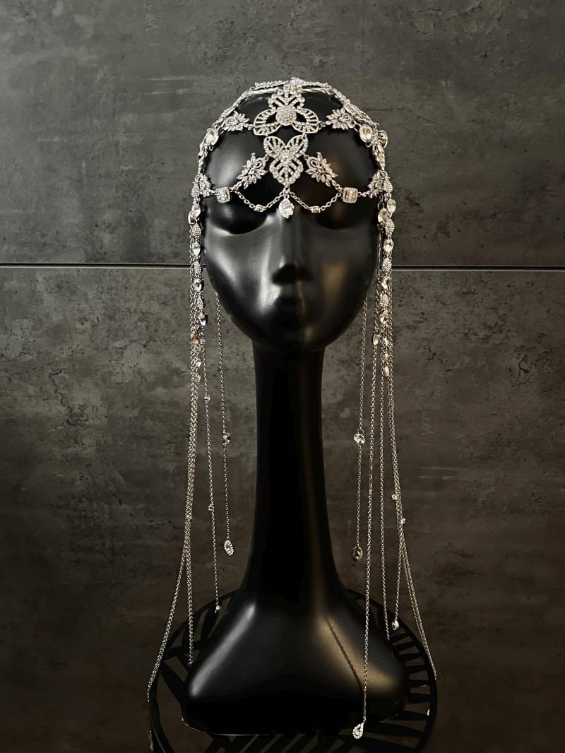 Bezauberndes Silbernes Kopfschmuckstück_Silberhochzeitshaarkette_Kristallkopfkette_ Silberkopfschmuck Bezauberndes Silbernes Kopfschmuckstück_Silberhochzeitshaarkette_Kristallkopfkette_ Silberkopfschmuck von GivaMyJewelry