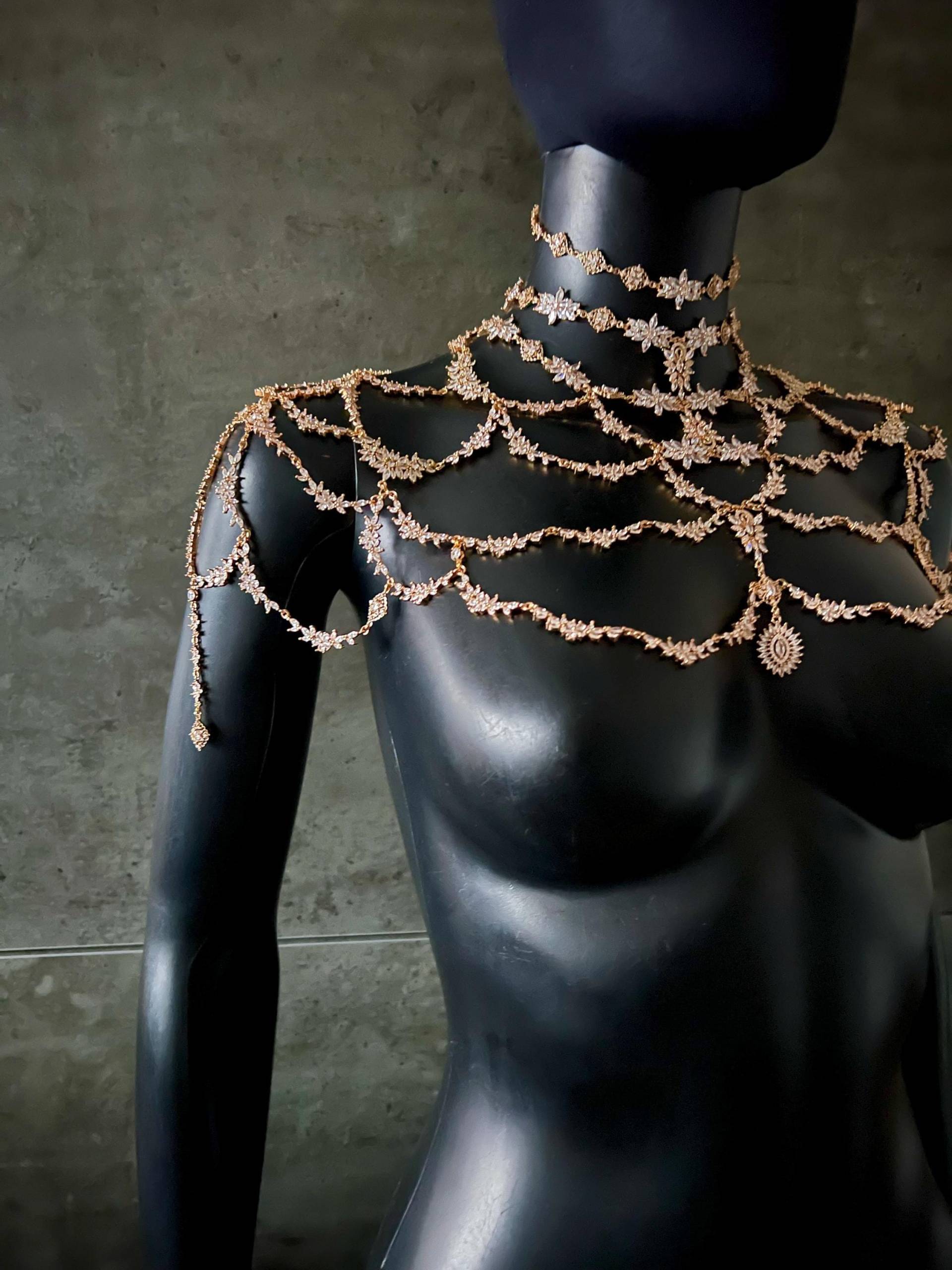 Gold Statement Halskette _ Kristall Schulter Braut Schmuck_ Mit Akzent von GivaMyJewelry