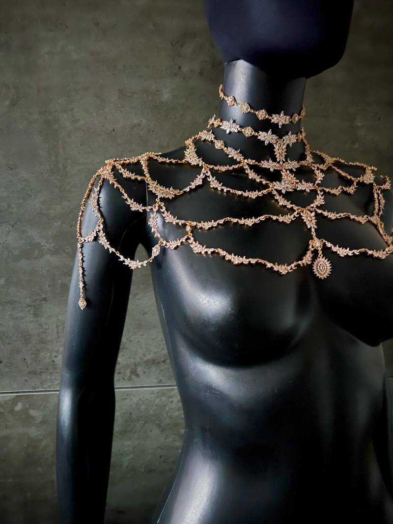 Gold Statement Halskette _ Kristall Schulter Braut Schmuck_ Mit Akzent Gold Statement Halskette _ Kristall Schulter Braut Schmuck_ Mit Akzent von GivaMyJewelry