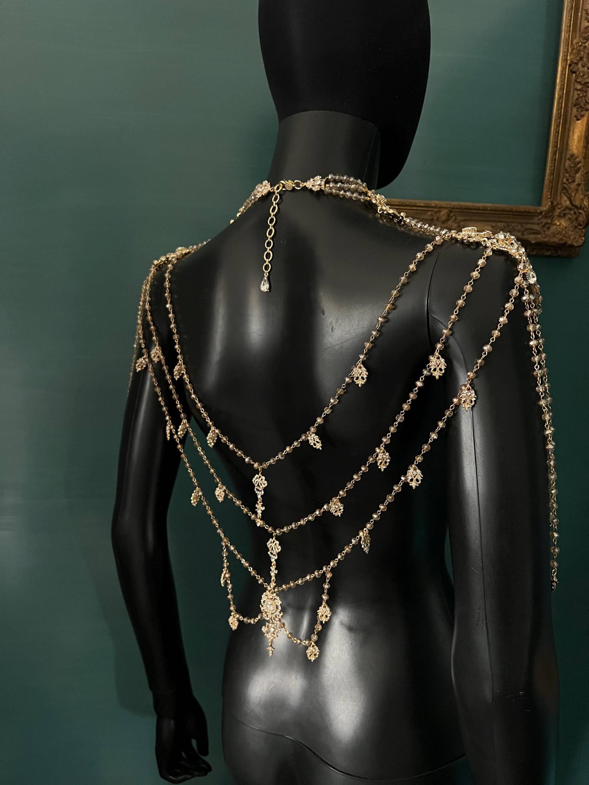 Gold Statement Kette _ Kristall Schulter Halskette Braut Schmuck_ Hochzeitskette von GivaMyJewelry