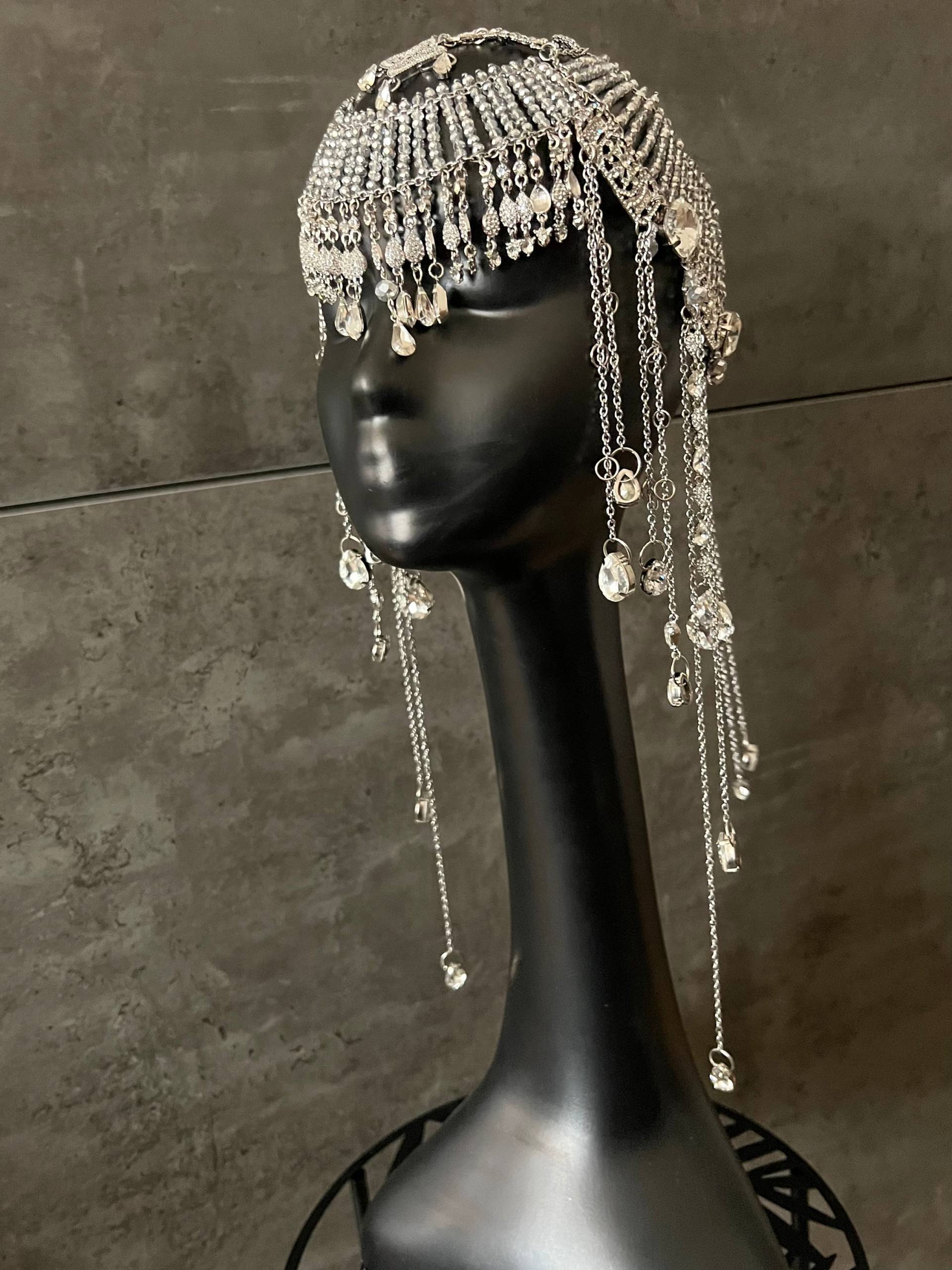Silbernes Headpiece _Strasskopf-Kette_ Kristallhaare_ Strass Headpiece_ Show-Headpiece von GivaMyJewelry