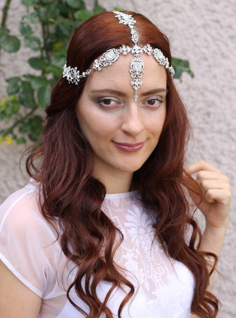 Braut Kopfschmuck ~ Schmuck Set Kristall Tikka Kopf Kette Boho Sklaven Armband von GivaMyJewerly