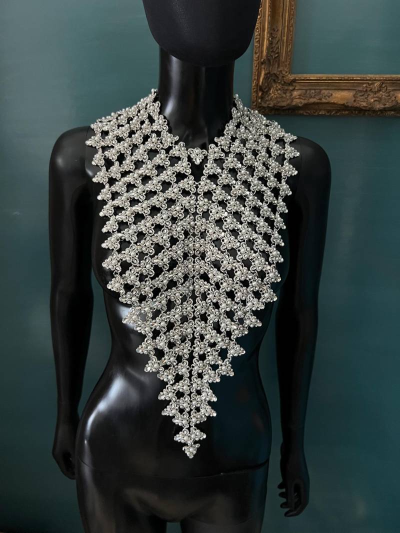 Funkelnde Kristallhalskette-Perlenkette-Körper Halskette-statement Halskette-Braut Halskette - Silberkette von GivaMyJewerly