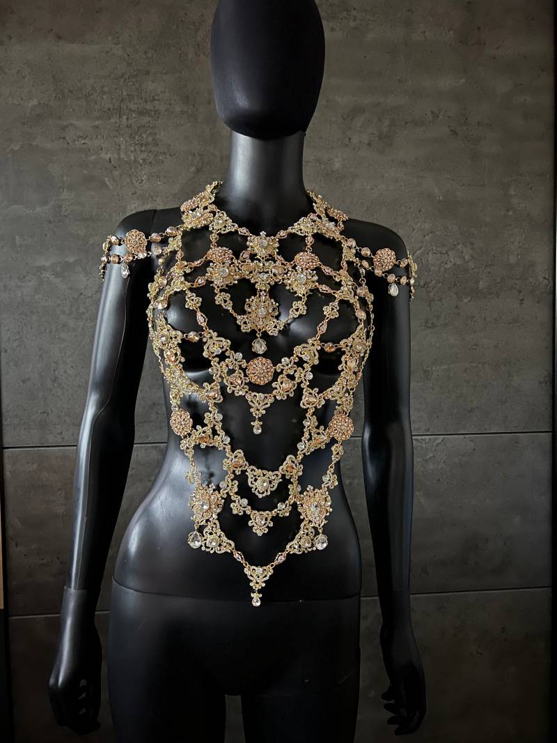 Gold Körper Kette ~ Schulter Strass Kristall Brautschmuck von GivaMyJewerly