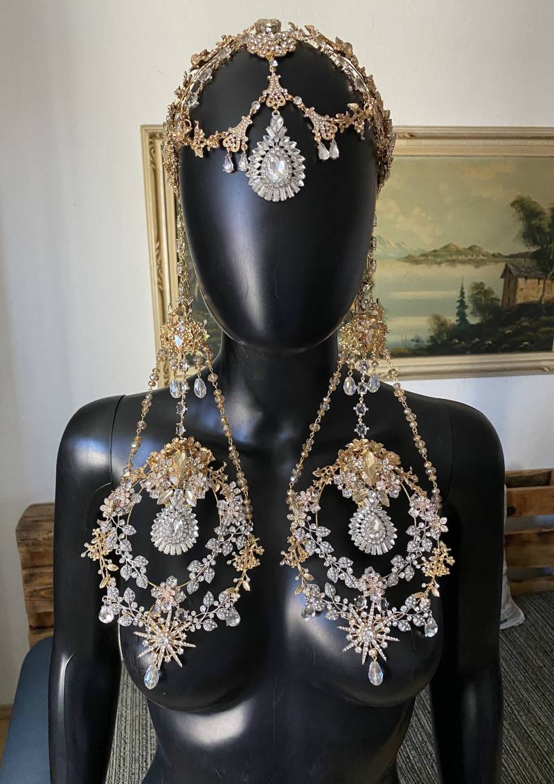 Gold Kopfschmuck ~ Kristall Bollywood Braut Tikka Statement von GivaMyJewerly