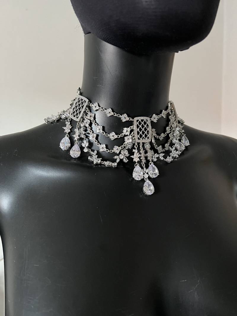 Kristall Halskette ~ Ohrring Hochzeit Set Silber Strass von GivaMyJewerly