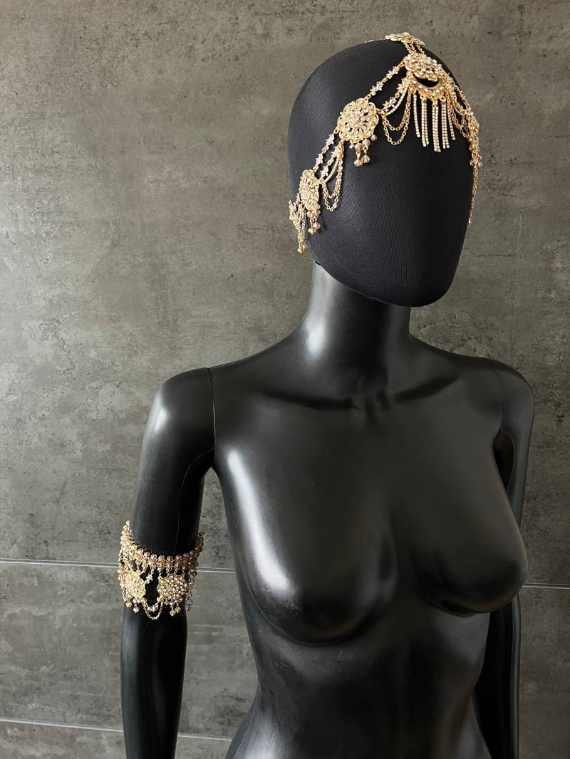 Kristall Schmuck-Set ~Kristall Gold Stirn~Gold Arm Armband~Gold Kopfschmuck~ von GivaMyJewerly