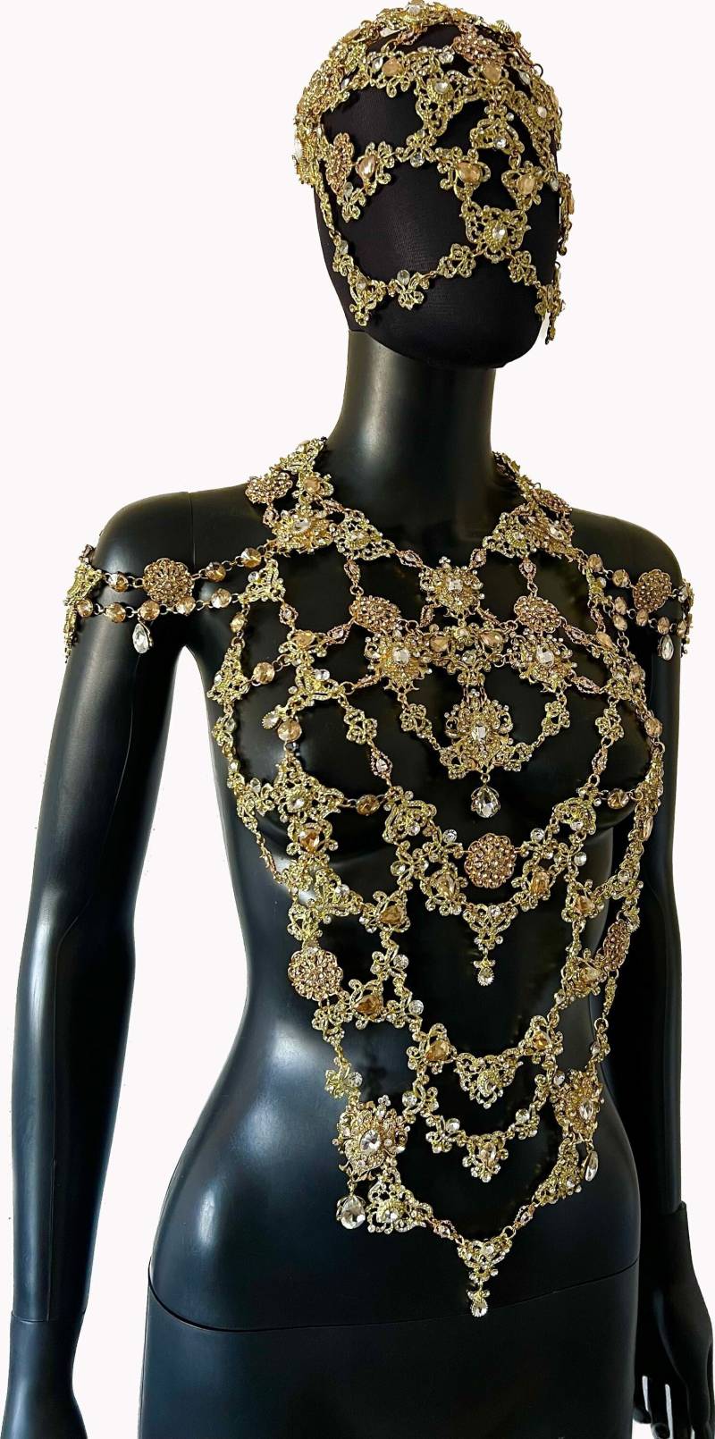 Schmuckset~Körperkette ~Kristallmaske~Kristallkörperkette~Schulterhalskette~Gold Kopfschmuck~Brautschmuck von GivaMyJewerly