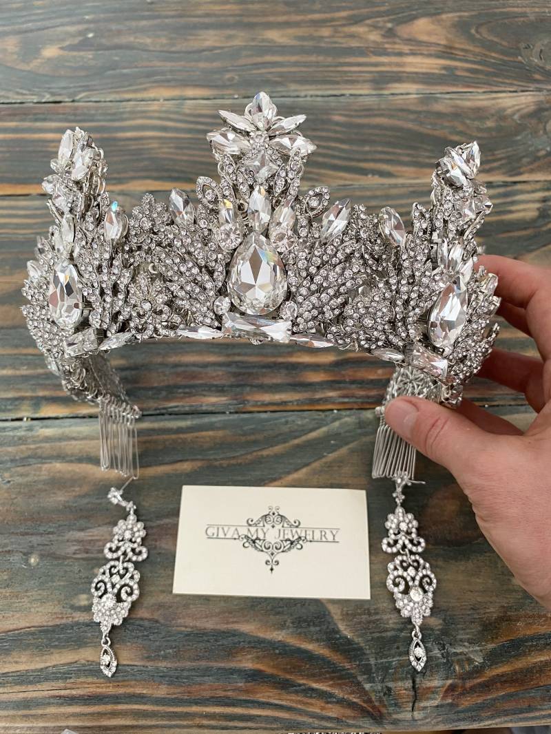 Silber Kristall Krone ~ Braut Hochzeitsohrring Tiara Hochzeit von GivaMyJewerly