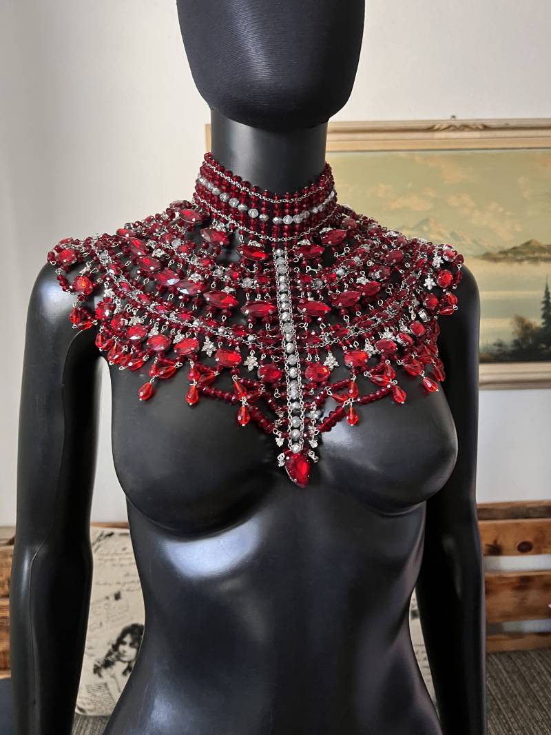 statement Kette-Rote Schulter-Halskette-Schulter-Halskette-Rote Halskette von GivaMyJewerly