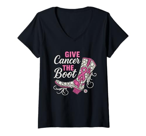 Damen Brustkrebs Cowgirl Texas Southern Give Cancer Boot Cowboy T-Shirt mit V-Ausschnitt Damen Brustkrebs Cowgirl Texas Southern Give Cancer Boot Cowboy T-Shirt mit V-Ausschnitt von Give Cancer The Boot Texas Southern Apparel Co
