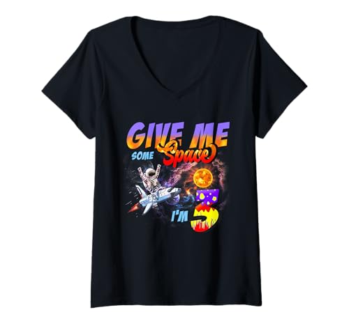 Damen Give Me Some Spaces I'm 3 Year Old Astronaut 3. Geburtstag T-Shirt mit V-Ausschnitt von Give Me Some Spaces Year Old Astronaut Birthday