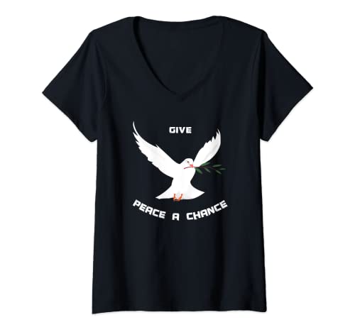 Damen Give Peace A Chance Frieden Weltfrieden Love Friedenstaube T-Shirt mit V-Ausschnitt Damen Give Peace A Chance Frieden Weltfrieden Love Friedenstaube T-Shirt mit V-Ausschnitt von Give Peace A Chance Friedenstaube Love & Peace