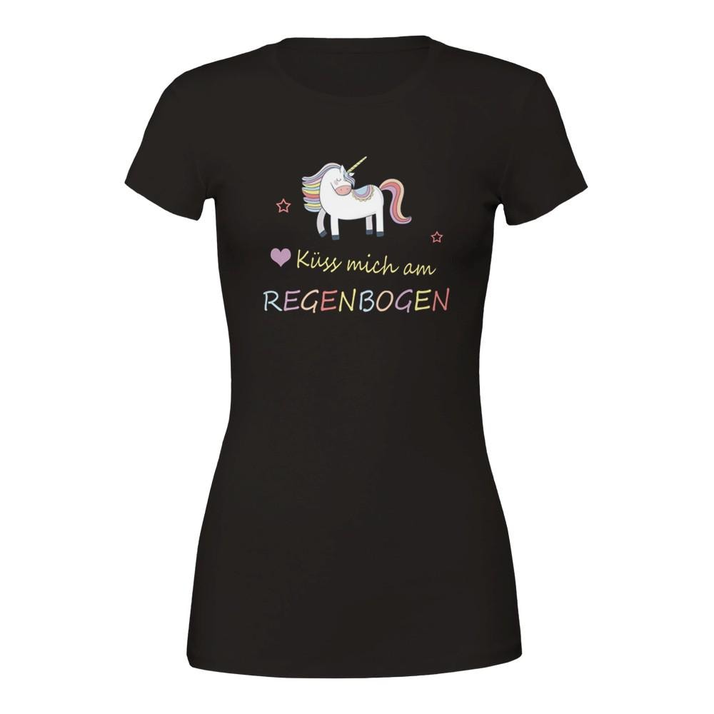 Lustiges Einhorn T-Shirt Küss Mich Am Regenbogen, Regenbogen Humor Shirt, Statement Shirt von GiveAwayJoy