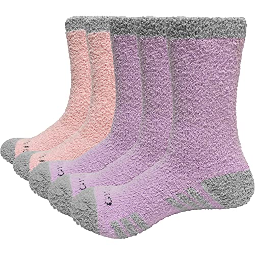 GiveGift Kuschelsocken Flauschige Plüschsocken Damen Super Weich Bettsocken Frau Schlafsocken 5 Paar Zuhause Socken Mehrfarbig (3 x Violett, 2 x Rosa) von GiveGift