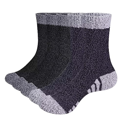 GiveGift Kuschelsocken Herren Plüschsocken Bettsocken Dicke Warme Plüsch Kuschel Flauschige Socken Bunt für Männer Fuzzy Fluffy Socks Schwarz und Grau 43-46 von GiveGift