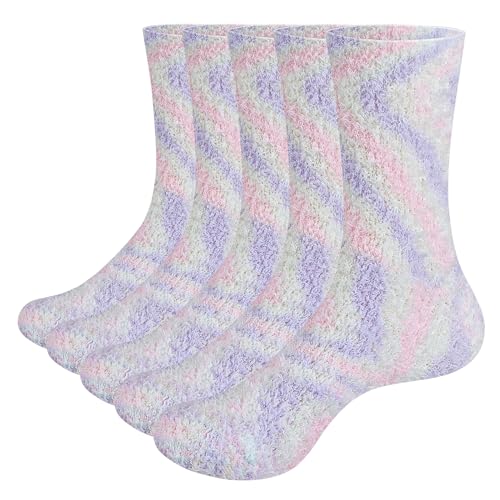GiveGift Kuschelsocken Damen Flauschige Socken aus Korallenfleece Winter Warme Plüsch Socken Frauen Bunt Kuschel Socken für Frauen Lila 39-42/43-46,5 Paar von GiveGift