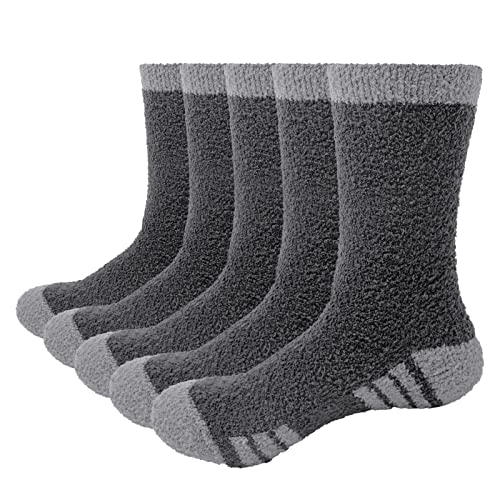 GiveGift Kuschelsocken Herren Plüschsocken Bettsocken Dicke Warme Plüsch Kuschel Flauschige Socken Bunt für Männer Fuzzy Fluffy Socks 43-46 Grau 5 paar von GiveGift