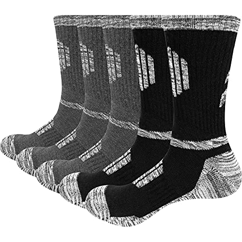 GiveGift Wandersocken Herren 5 Paar Trekkingsocken Atmungsaktives Anti Schweiß Arbeitssocken Männer Baumwolle Frottee Socken (3 x grau, 2 x Schwarz) von GiveGift