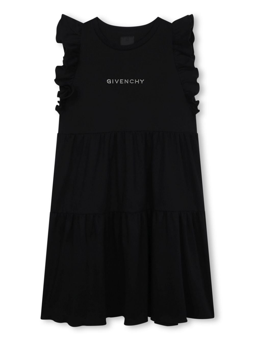 Givenchy Kids Gestuftes Kleid mit Strass-Logo - Schwarz von Givenchy Kids