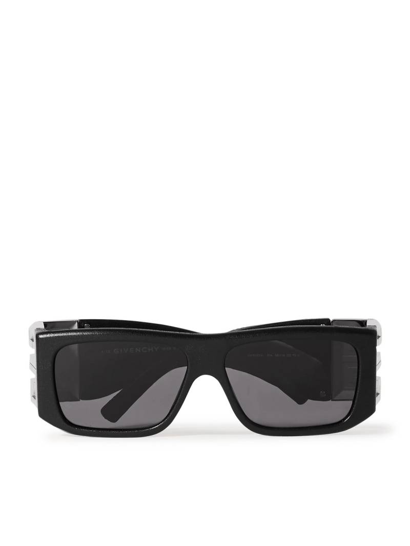 Givenchy - 4G Square-Frame Acetate, Silver-tone and Leather Sunglasses - Men - Black von Givenchy