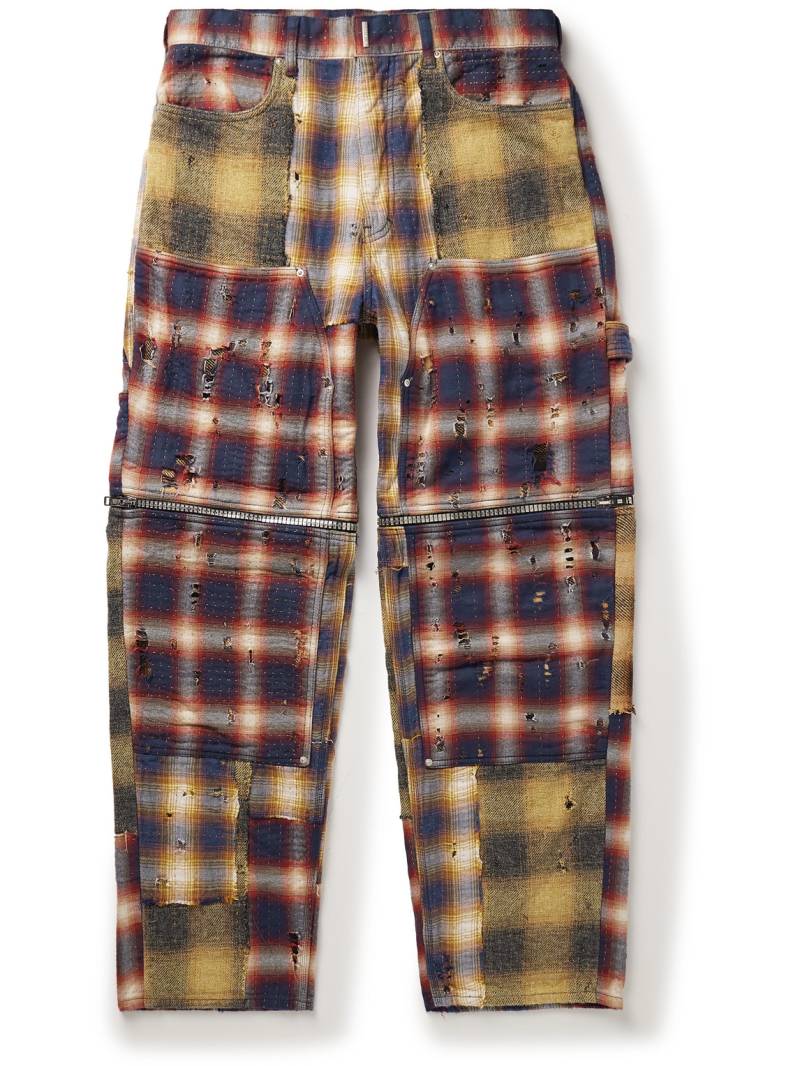 Givenchy - Straight-Leg Convertible Distressed Checked Cotton-Flannel Trousers - Men - Brown - UK/US 32 von Givenchy