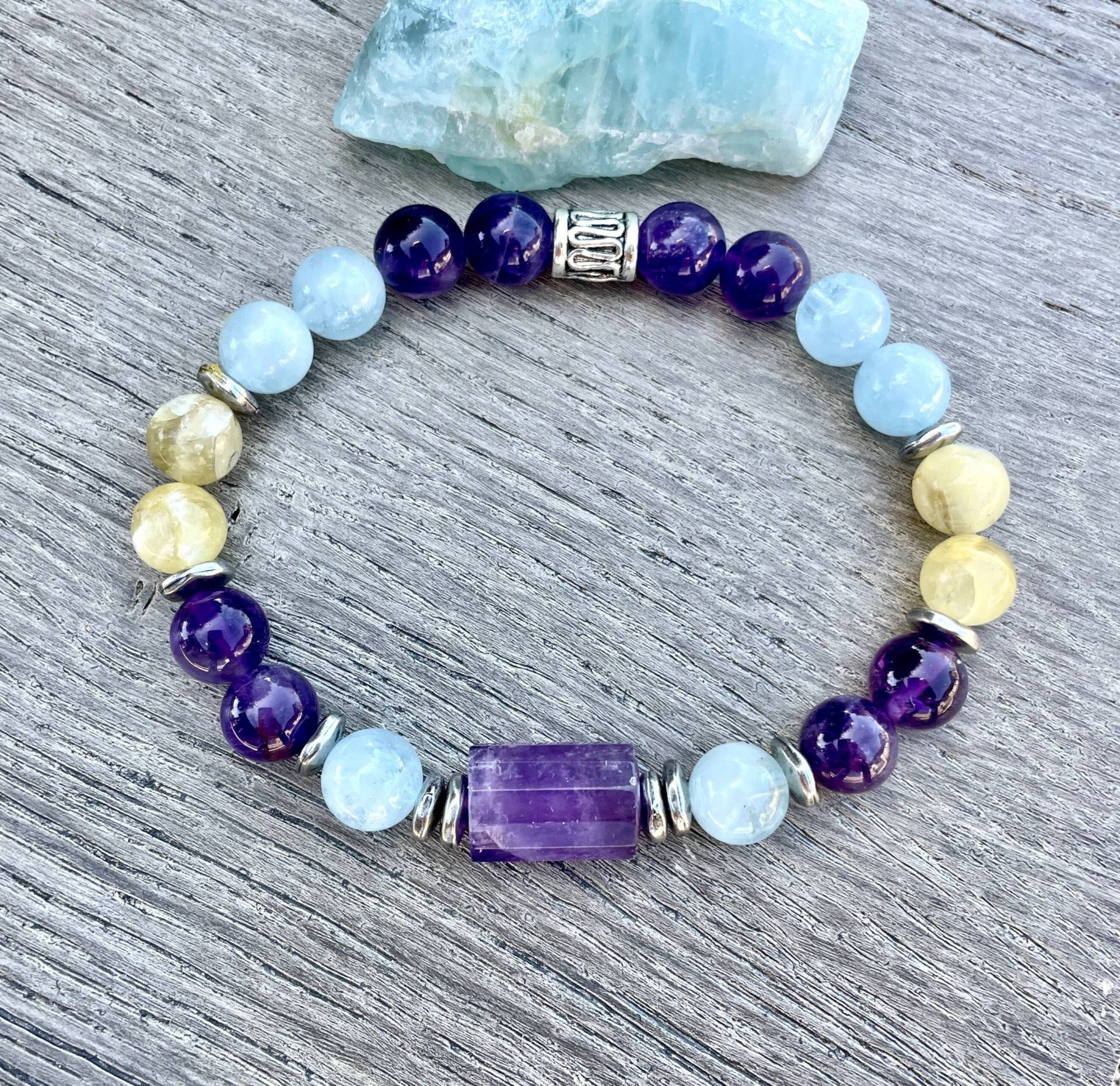 Amethyst, Aquamarin, Gelb Lepidolite Armband, 8 Mm, Edelstein-Naturstein-Kristall, Stretch Perlen von GivingEarthMinerals