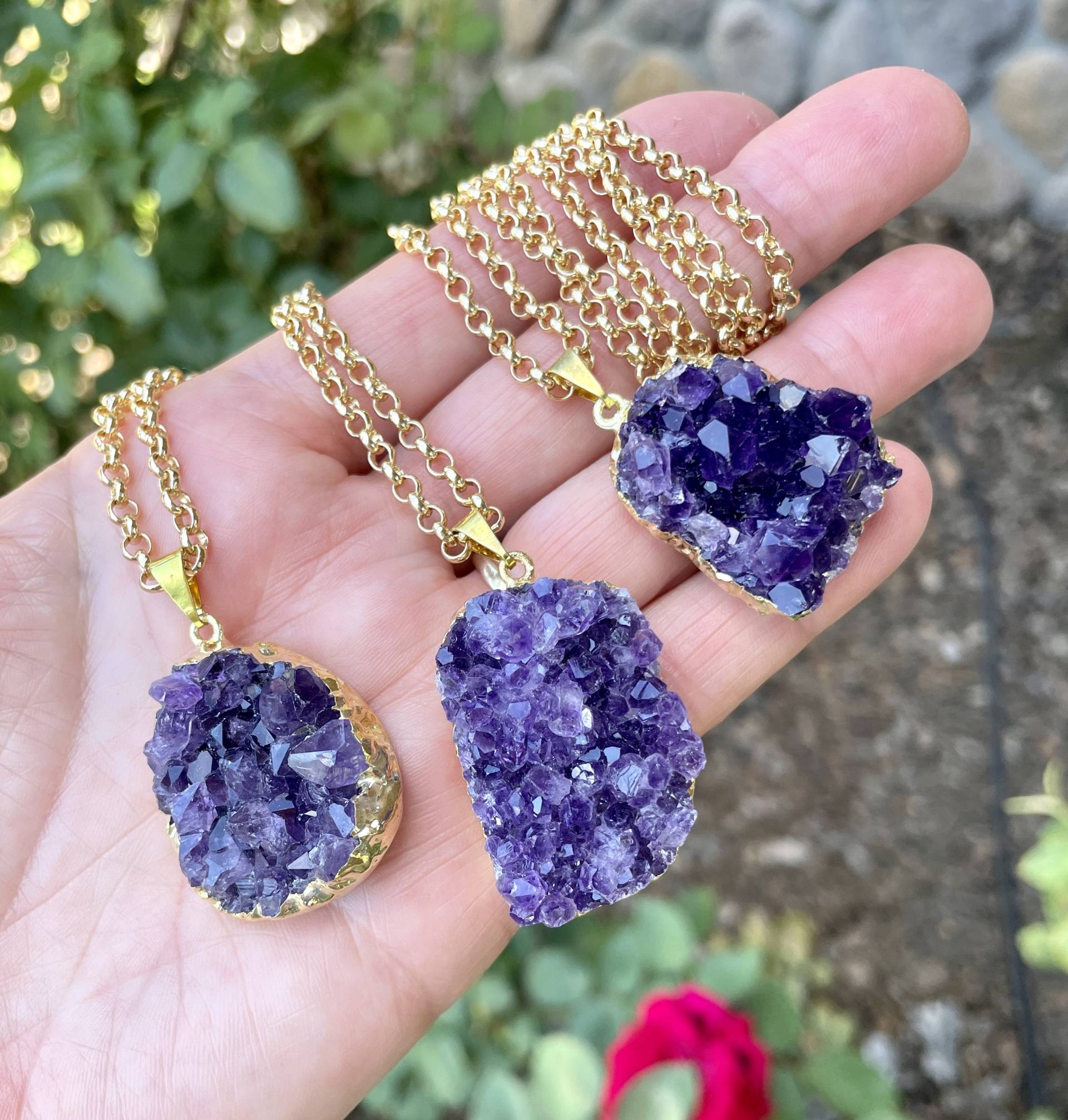 Amethyst Druzy Anhänger Halskette, Wahl, Deep Purple, Goldkette 16 "-22", Naturstein Chunky Kristalledelstein von GivingEarthMinerals