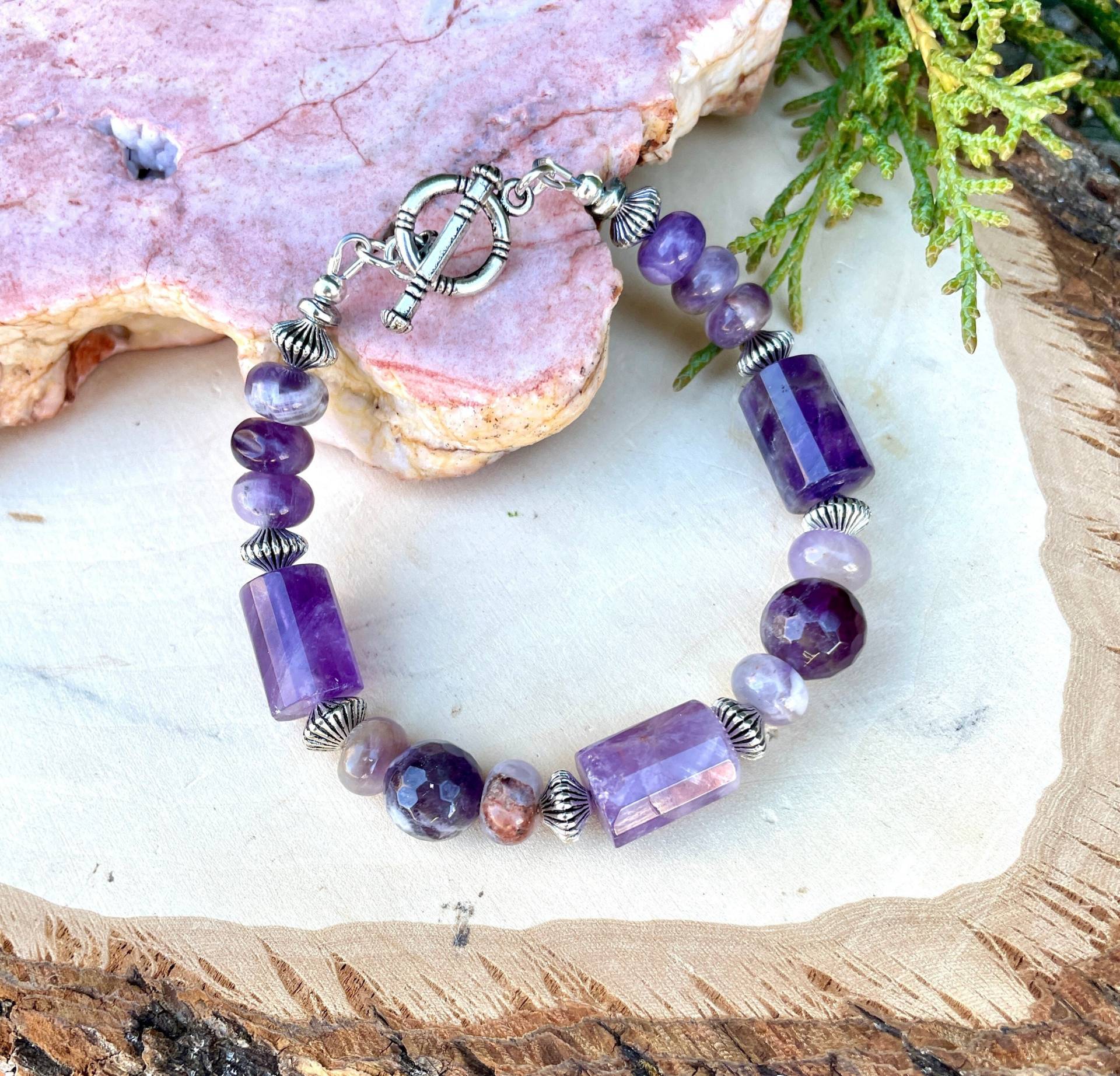 Chunky Lila Amethyst Armband, Verschluss, Perlen, Silber, Naturstein Edelstein Kristall Quarz von GivingEarthMinerals