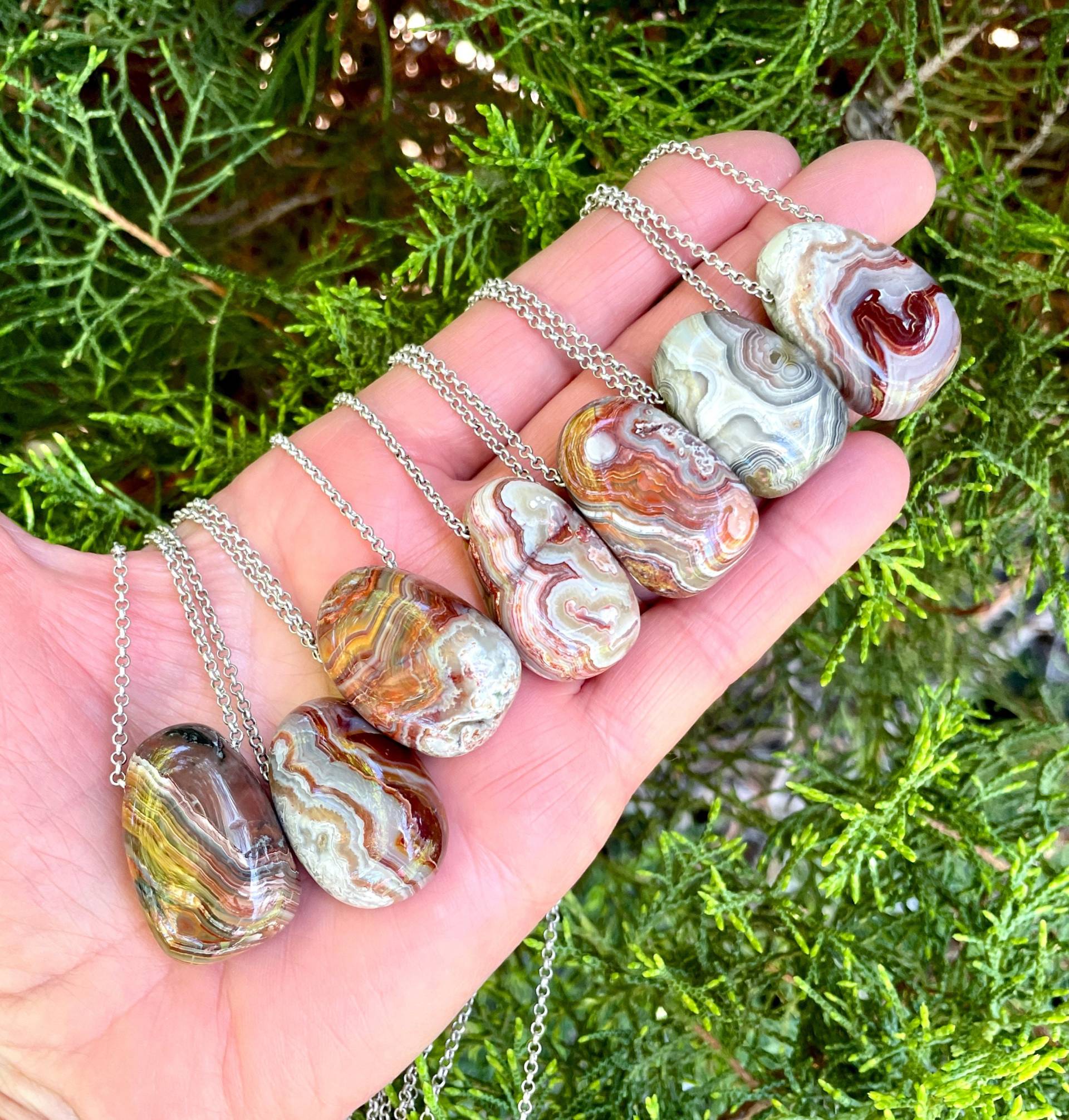 Laguna Lace Achat Anhänger Halskette, Wahl, 18 "Silber Kette, Mexiko Naturstein, Gebändert Edelstein Kristall von GivingEarthMinerals