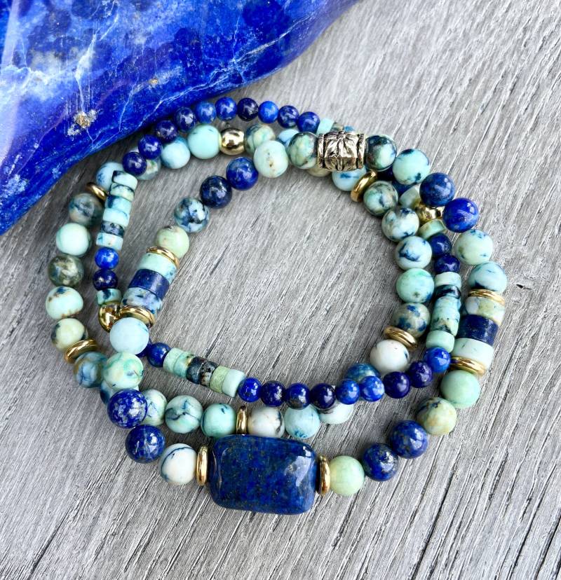 Lapislazuli & Azurit Chrysokoll Armband, Wahl, Mit Gold, Perlen, Stretch, Naturstein Kristall Edelstein von GivingEarthMinerals
