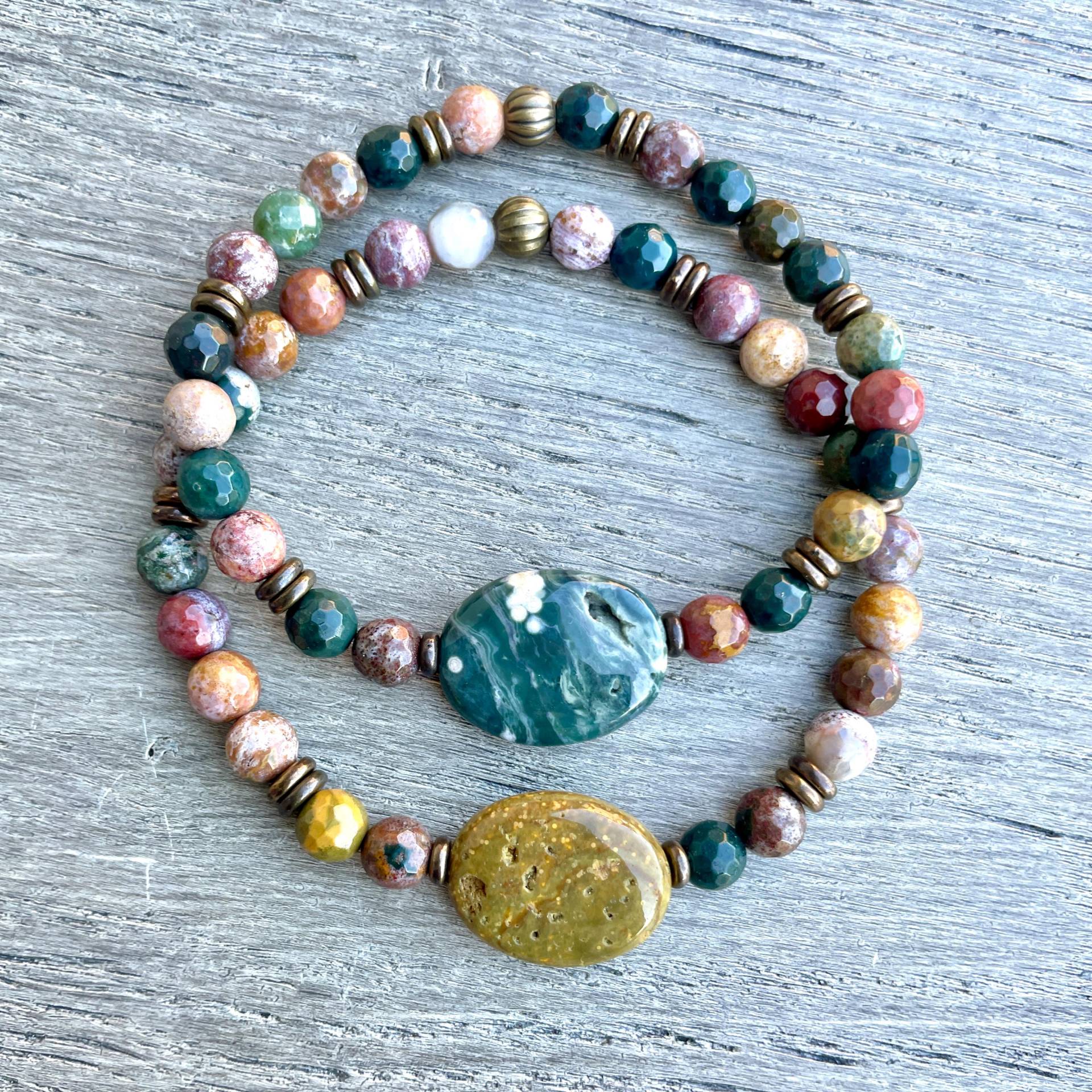 Ocean Jasper Armband, Wahl, Antiqued Messing, Stretch, Perlen, 7 "Und 7, 5", Edelstein Naturstein Kristall von GivingEarthMinerals
