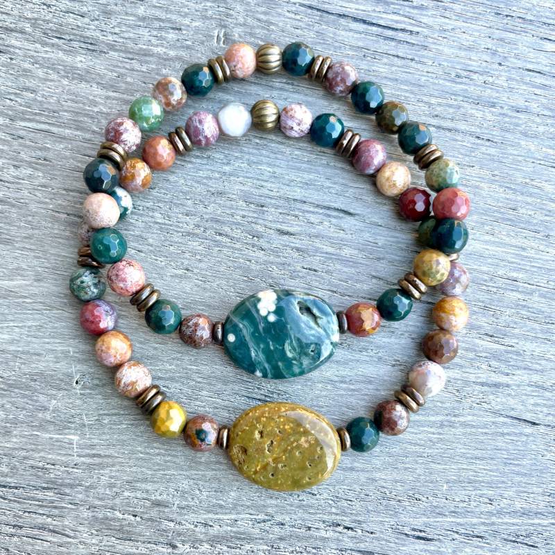 Ocean Jasper Armband, Wahl, Antiqued Messing, Stretch, Perlen, 7 "Und 7, 5", Edelstein Naturstein Kristall von GivingEarthMinerals