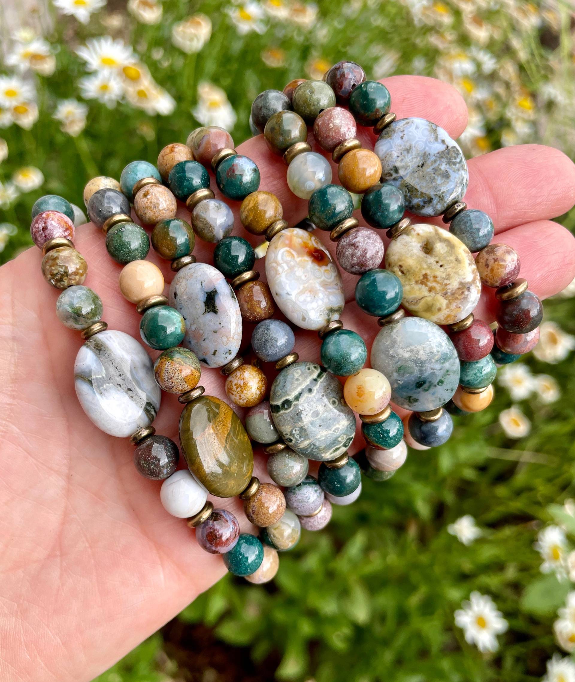 Ocean Jasper Armband, Wahl, Oval Bead Focal, Stretch, Naturstein Edelstein Kristall, Spirituelle Geschenke von GivingEarthMinerals